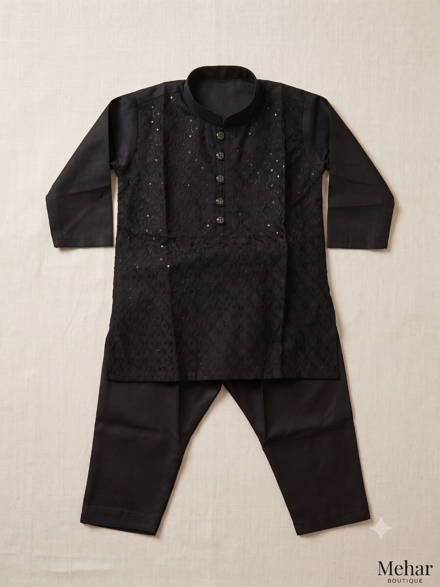Boys Black Kurta & Trouser Set